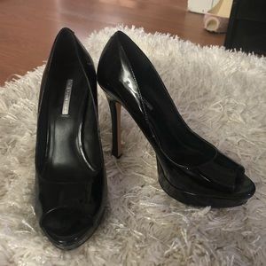BCBG black patent leather platform heels